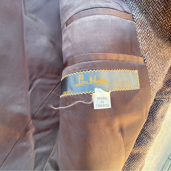 Vintage Blazer Lou Myles Wool Sport Coat three Button Herringbone Union Made - Picture 2 of 16